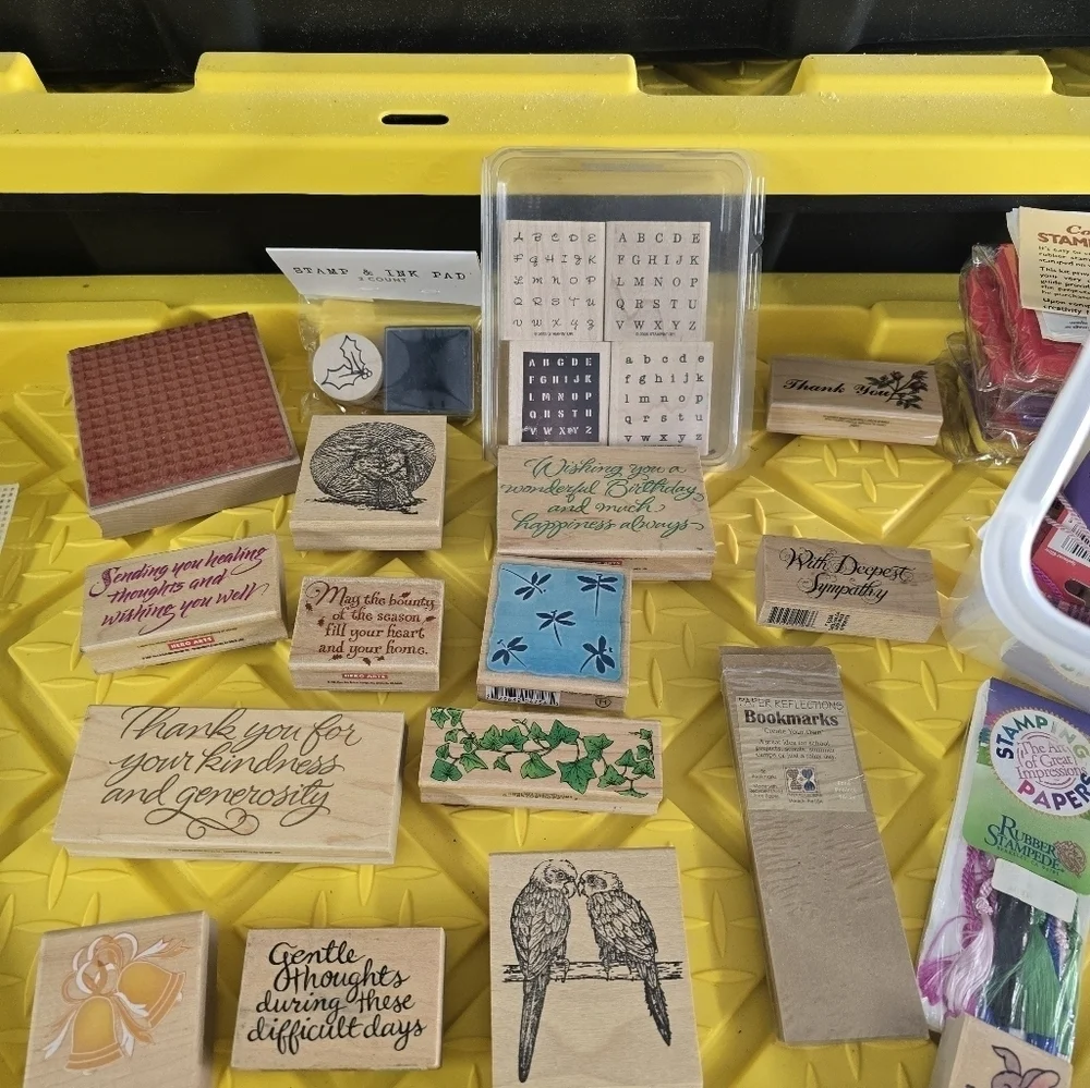Tote Full Of Rubber Stamps And Misc Art Supplies